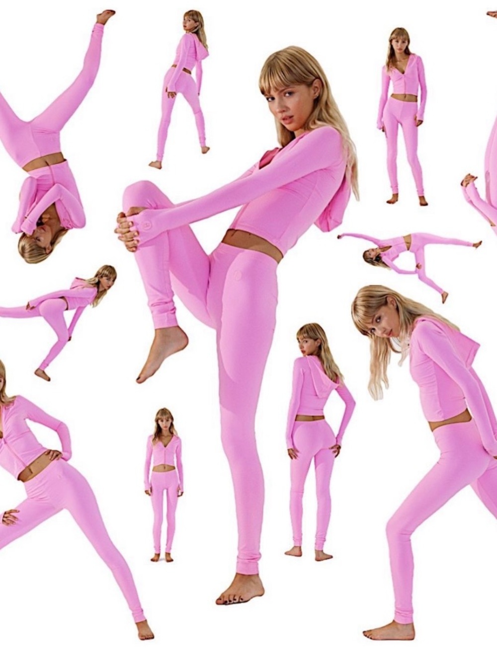 High-Rise Ribbed Leggings — Pink